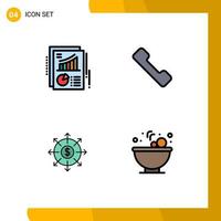 Set of 4 Vector Filledline Flat Colors on Grid for chart list report mobile bowl Editable Vector Design Elements