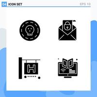 Modern 4 solid style icons Glyph Symbols for general use Creative Solid Icon Sign Isolated on White Background 4 Icons Pack vector