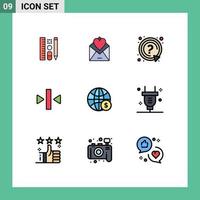 Universal Icon Symbols Group of 9 Modern Filledline Flat Colors of world back love pause support Editable Vector Design Elements