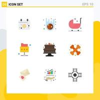 9 Universal Flat Color Signs Symbols of cake baked chair folder network Editable Vector Design Elements