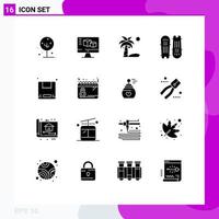 Universal Icon Symbols Group of 16 Modern Solid Glyphs of cricket stumps cricket bat computing cricket ball summer Editable Vector Design Elements