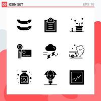 Collection of 9 Vector Icons in solid style Modern Glyph Symbols for Web and Mobile Solid Icon Sign Isolated on White Background 9 Icons