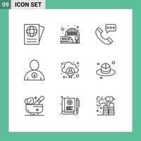 Set of 9 Modern UI Icons Symbols Signs for man account communication user down Editable Vector Design Elements
