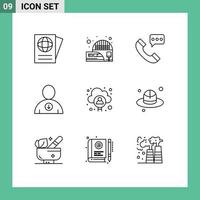 Set of 9 Modern UI Icons Symbols Signs for man account communication user down Editable Vector Design Elements