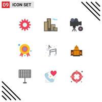 9 User Interface Flat Color Pack of modern Signs and Symbols of arts music media badge award badge Editable Vector Design Elements