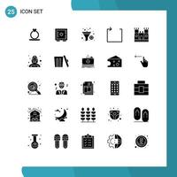 Group of 25 Modern Solid Glyphs Set for avatar castle funnel beach loop Editable Vector Design Elements