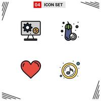 Stock Vector Icon Pack of 4 Line Signs and Symbols for generator heart setting eggplant like Editable Vector Design Elements
