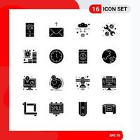 Mobile Interface Solid Glyph Set of 16 Pictograms of finance clock connect business tool Editable Vector Design Elements