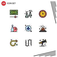 Group of 9 Filledline Flat Colors Signs and Symbols for chemical circle stopwatch arrows bowls Editable Vector Design Elements