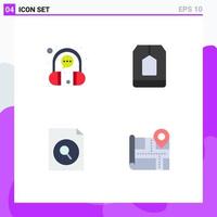 conjunto moderno de 4 iconos y símbolos planos, como té de burbujas, auriculares, archivos de ceilán, elementos de diseño vectorial editables vector