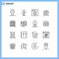 Set of 16 Modern UI Icons Symbols Signs for statistic graph mac analysis law Editable Vector Design Elements