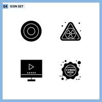 4 Universal Solid Glyphs Set for Web and Mobile Applications basic technology user waste video Editable Vector Design Elements