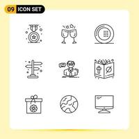 User Interface Pack of 9 Basic Outlines of student street cooking direction plate Editable Vector Design Elements