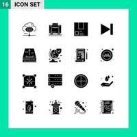 Pack of 16 Modern Solid Glyphs Signs and Symbols for Web Print Media such as last end luggage shipment package Editable Vector Design Elements