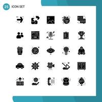 Mobile Interface Solid Glyph Set of 25 Pictograms of friends dialog picture chat women Editable Vector Design Elements