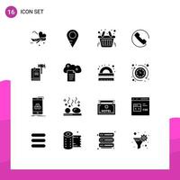 16 User Interface Solid Glyph Pack of modern Signs and Symbols of court action shopping law call Editable Vector Design Elements