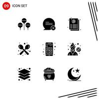 Set of 9 Commercial Solid Glyphs pack for app utensils email spoon fork Editable Vector Design Elements