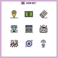 9 Universal Filledline Flat Color Signs Symbols of web jewel education ruby value Editable Vector Design Elements