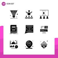 Glyph Icon set Pack of 9 Solid Icons isolated on White Background for responsive Website Design Print and Mobile Applications vector