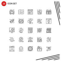 Set of 25 Modern UI Icons Symbols Signs for development love browser heart donation Editable Vector Design Elements