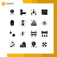 Set of 16 Vector Solid Glyphs on Grid for science lab science camcorder laboratory research systems Editable Vector Design Elements