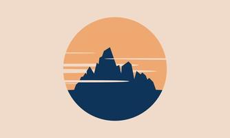 Ilustración de vector de postal retro puesta de sol de montaña