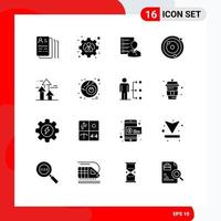 Group of 16 Modern Solid Glyphs Set for planets astronomy abilities skills man Editable Vector Design Elements