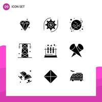 9 Solid Glyph concept for Websites Mobile and Apps lab tower planet power energy Editable Vector Design Elements