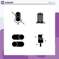 4 Thematic Vector Solid Glyphs and Editable Symbols of mic loading building space settings Editable Vector Design Elements