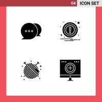 Modern Set of 4 Solid Glyphs Pictograph of chat yarn alert ball computer Editable Vector Design Elements