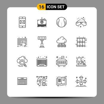 Universal Icon Symbols Group of 16 Modern Outlines of note geek ball view glasses Editable Vector Design Elements