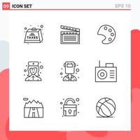 Collection of 9 Vector Icons in Line style Modern Outline Symbols for Web and Mobile Line Icon Sign Isolated on White Background 9 Icons