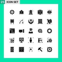 Pictogram Set of 25 Simple Solid Glyphs of eye database file digital woman Editable Vector Design Elements