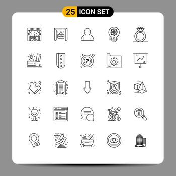 Set of 25 Vector Lines on Grid for celebration present user diamond solution Editable Vector Design Elements