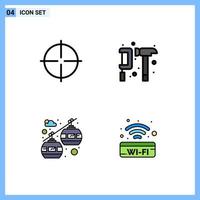 Set of 4 Modern UI Icons Symbols Signs for fitness cable car sport engineer chair lift Editable Vector Design Elements