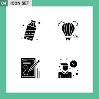 Set of 4 Modern UI Icons Symbols Signs for pollution document balloon hot drawing Editable Vector Design Elements