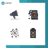 Set of 4 Vector Filledline Flat Colors on Grid for bullhorn easter media statistical analysis battery Editable Vector Design Elements
