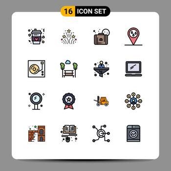 16 User Interface Flat Color Filled Line Pack of modern Signs and Symbols of player weather wedding raining beach Editable Creative Vector Design Elements