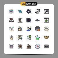 25 símbolos de signos de color plano de línea rellena universal de configuración de pin de Internet de ruta de aplicación elementos de diseño vectorial editables vector