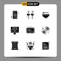 9 Thematic Vector Solid Glyphs and Editable Symbols of study education kitchen diploma tecnology Editable Vector Design Elements