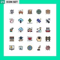 paquete de 25 modernos signos y símbolos de colores planos de línea rellena para medios de impresión web, como elementos de diseño de vectores editables de la tienda de turbinas de carne de vacuno de negocios