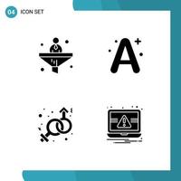 Pack of 4 creative Solid Glyphs of business gender financial education venus Editable Vector Design Elements
