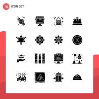 Pack of 16 creative Solid Glyphs of space figure heart helmet building Editable Vector Design Elements