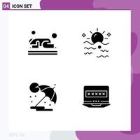 Modern Set of 4 Solid Glyphs Pictograph of islam sunrise prayer sky sun Editable Vector Design Elements