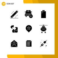 Group of 9 Solid Glyphs Signs and Symbols for location science plus puzzle power Editable Vector Design Elements