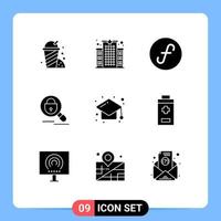 9 User Interface Solid Glyph Pack of modern Signs and Symbols of headdress cap aruba internet research Editable Vector Design Elements