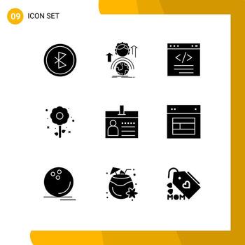 paquete de 9 signos y símbolos modernos de glifos sólidos para medios de impresión web, como elementos de diseño de vectores editables de codificación de interfaz global de flores de Pascua