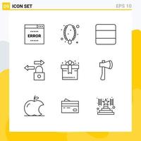 paquete de 9 signos y símbolos de contornos modernos para medios de impresión web, como elementos de diseño de vectores editables de pila de datos de adorno de bloqueo de cumpleaños