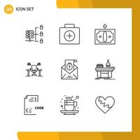 Modern Set of 9 Outlines Pictograph of work place desk business computer business Editable Vector Design Elements