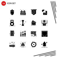 Set of 16 Commercial Solid Glyphs pack for dumbbell science plant puzzle skull Editable Vector Design Elements